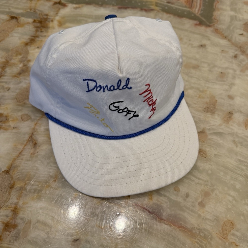 Vintage 80s Disney Character Fashions White Snapback Hat Made in USA Mickey Logo
